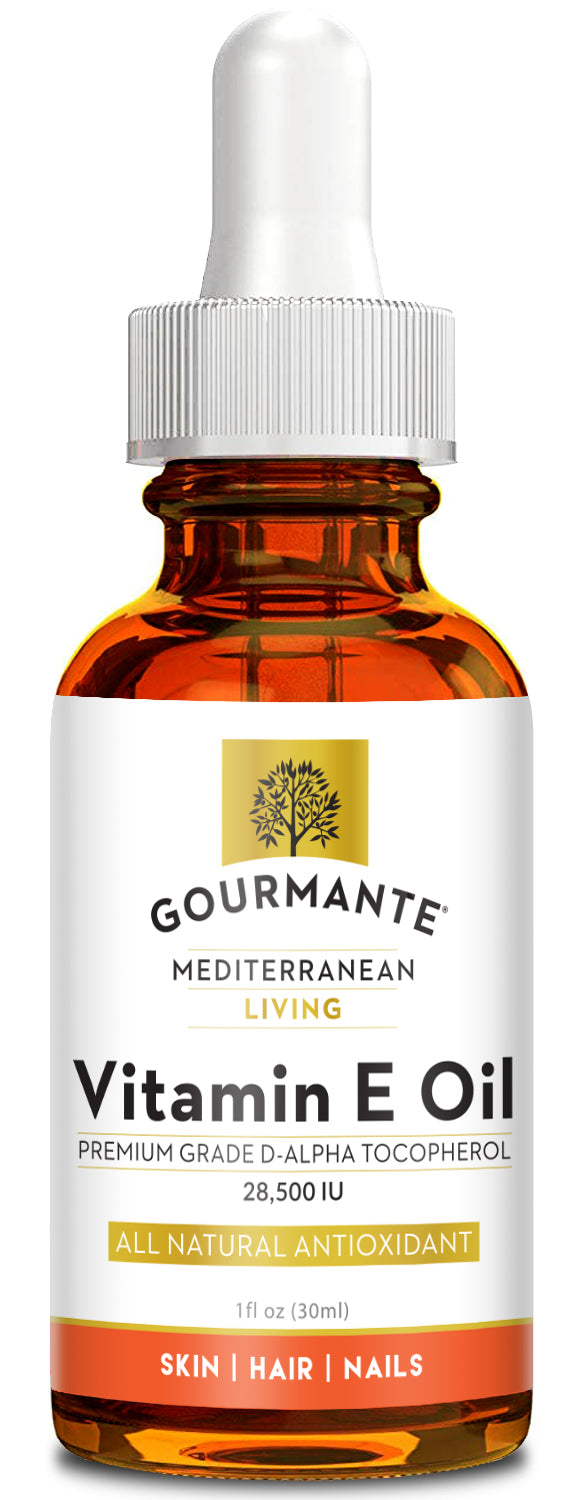 Gourmante premium grade vitamin e oil is 1 oz glass bottle